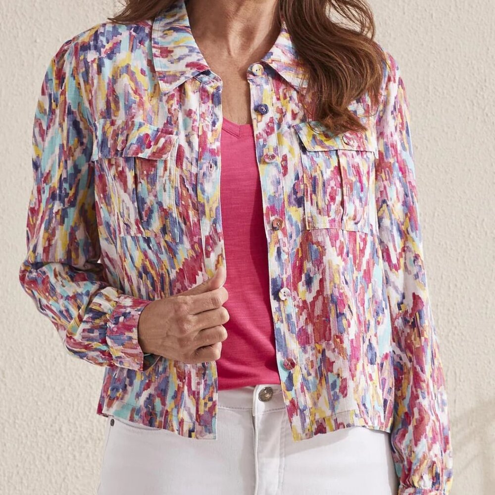 NWT $132 Raspberry Ikat Cropped Jacket / Top TRIBAL XXL 14 16